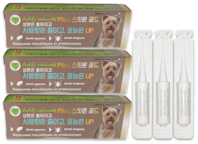 강아지 바르는 진드기 퇴치제 모기 벼룩 외부기생충 퇴치 기피제 필루 스팟온, 3개