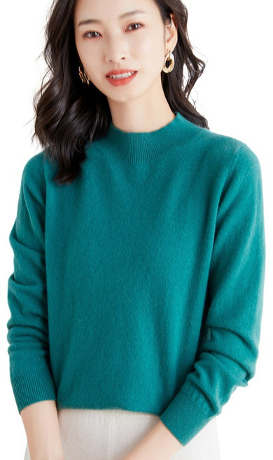 ANYOU 여성니트 캐시미어니트 숙녀 반 터틀넥 니트 짧은 풀오버 스웨터해지스 캐시미어 니트