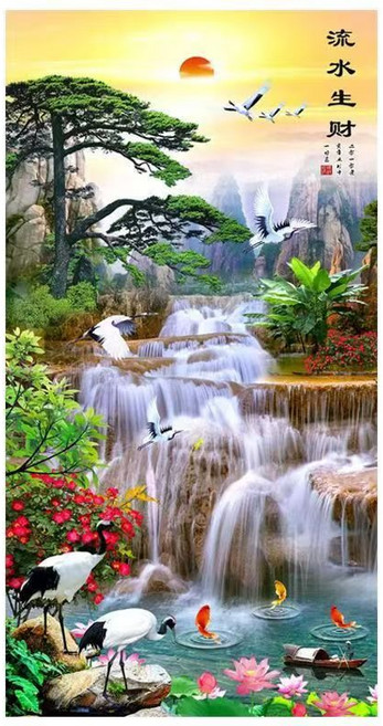 세로형 현관 풍경 산수화 집에서 취미 대형 보석십자수 큐빅 구슬 페인팅 만들기 세트, 60x120cm, 1개