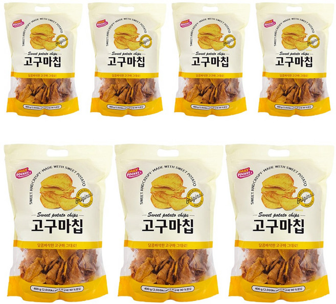 데일리포켓 달콤바삭 대용량 고구마칩 7개(400gx7개) 어린이집 유치원 학교 교회 기업 관공서 간식 선물, 400g, 7개