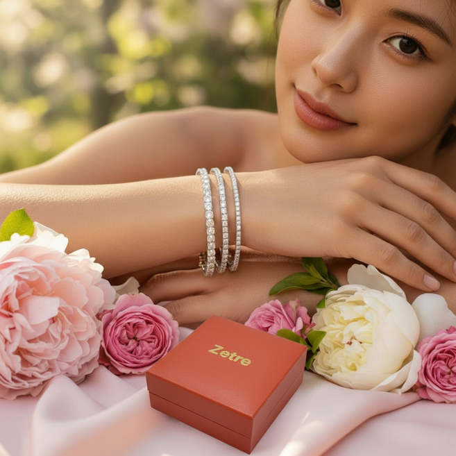 제트리 3.4.5mm 테니스팔찌 여성용 큐빅 알러지방지 선물박스