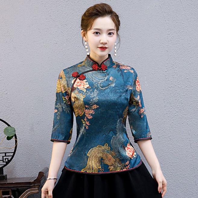 中式唐裝上衣女改良旗袍復古優雅春秋款, 1個, 310 單件上衣Lq 顯白5XL 建議145-155斤重左右