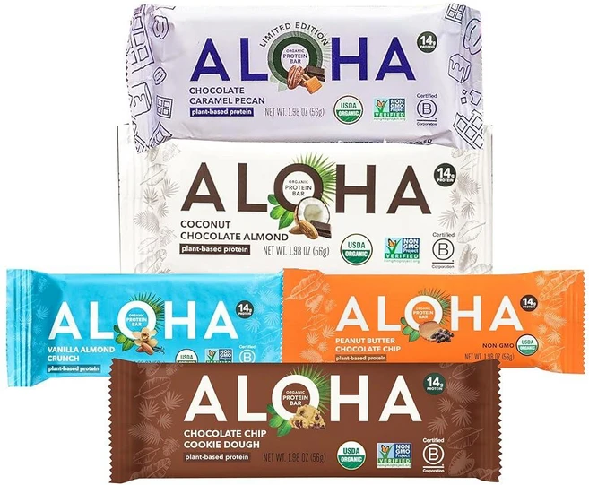 Aloha Protein Bars 유기농 식물 기반 단백질 바 | 5가지 맛 | 초콜릿 캐러멜 피칸 코코넛 초콜릿 아몬드 바닐라 아몬드 크런치 PB, Aloha Protein Bars 유기농 식물 기반 단 - 쿠팡