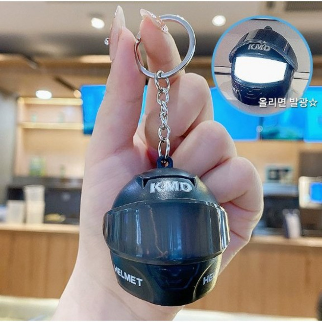 바니루미 LED 오토바이 헬멧 키링 열쇠고리 가방고리 키홀더 바이크 소품, 1개, 블랙