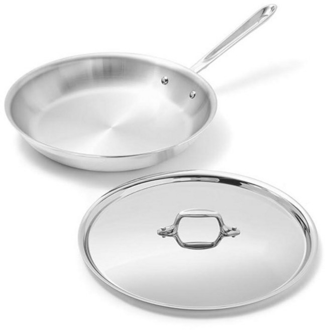 All-Clad D3 10인치 프라이팬 & 뚜껑 실버 스테인리스 스틸 228141, 12" Stainless Steel pan with l