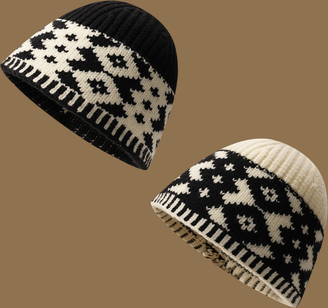 [HANNAL] 노르딕 패턴 버킷 니트 남녀공용 비니모자