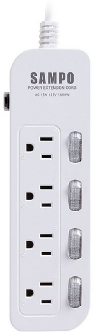 【SAMPO 聲寶】四開四插電源延長線(EL-W44R6), 白, 1個, 6尺