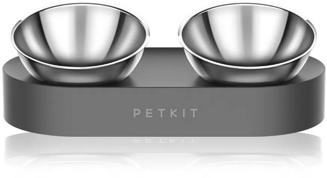 Petkit 佩奇 寵物 15度可調式 架高碗 雙口 不鏽鋼, 黑, 1個