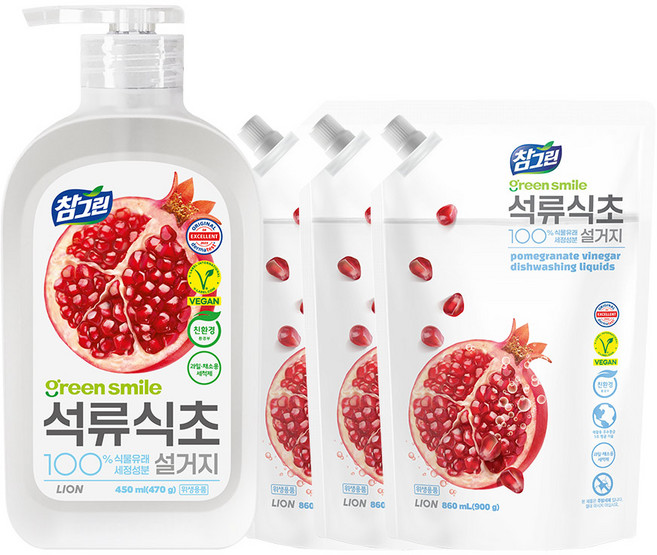 참그린 석류식초 설거지 주방세제 용기+리필, 3.17kg, 1개