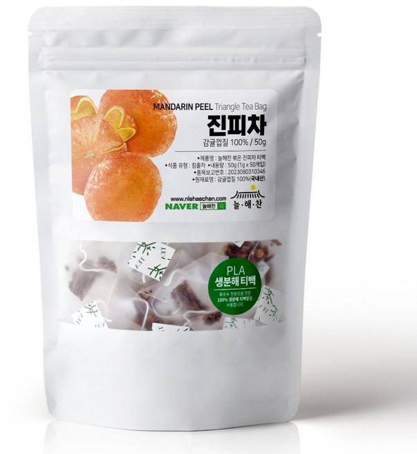 늘해찬 국산 볶은 진피차 티백 귤껍질 귤피차 삼각티백 대용량, 50개입, 1g, 50개입, 1개