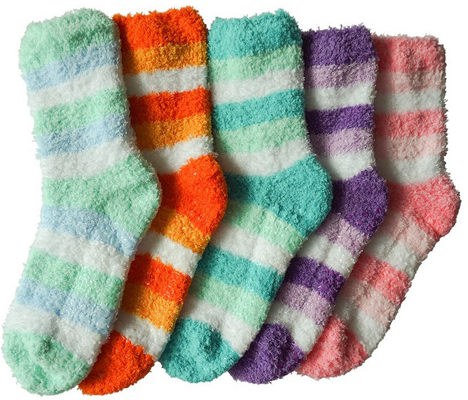 여성 미끄럼방지 수면양말 논슬립 두꺼운 따뜻한 중목 장목 줄무늬 고급 국산 5켤레