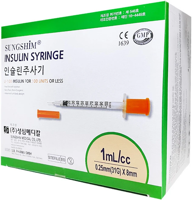성심 인슐린 주사기 8mm 31g 1ml 100p, 1개 - 쿠팡