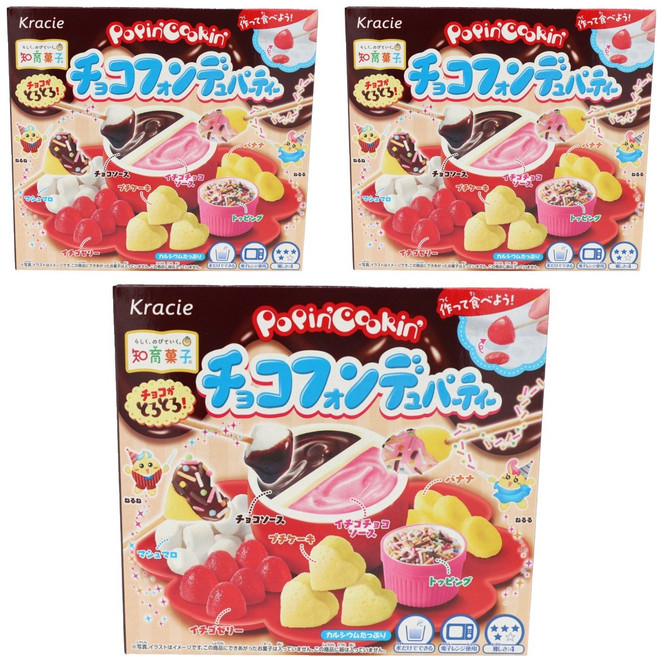 팝핀쿠킨 초코퐁듀 파티 만들기세트 31g, 3개, 트레이+스푼+이쑤시개+시트+베이스5종+토핑+마시멜로