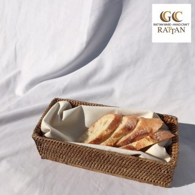 GC라탄 직사각 빵 바스켓 라탄 바구니 카페 주방 수저통 보관함 정리함 GC155, 화이트