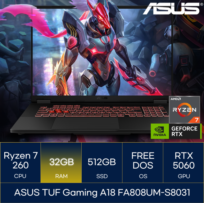 ASUS TUF Gaming A18 FA808UM-S8031, Free DOS, 32GB, 512GB, 예거 그레이