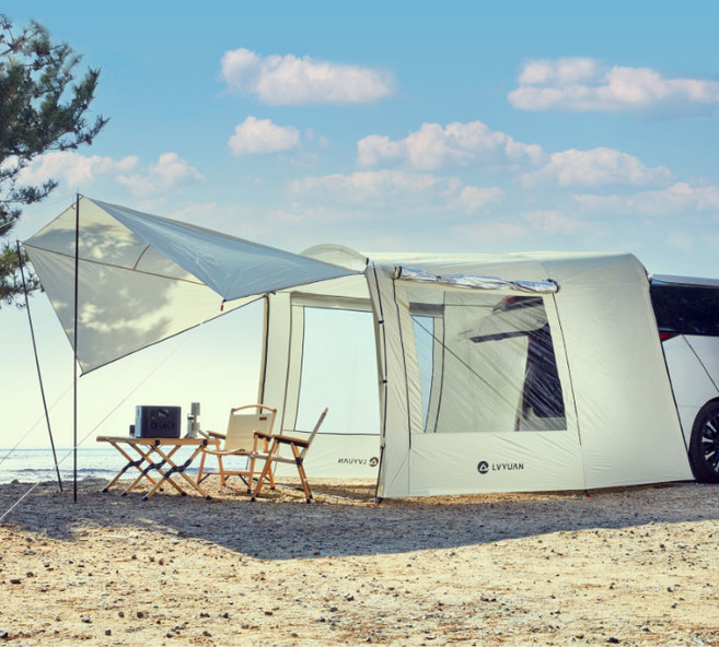 루앤 차박텐트 도킹쉘터 캠핑 방수 그늘막 타프세트 대형 6-8 인용, 아이보리, 6-8인용