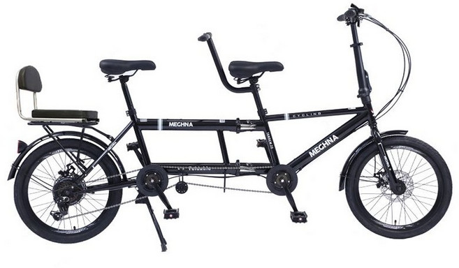 2인용 자전거 접이식 바이크 가족 텐덤 유원지 커플 투어링 탠덤 관광지 성인 등하교 관광, 1개, 1cm, 블랙 20인치 비동기식 시마노 7단