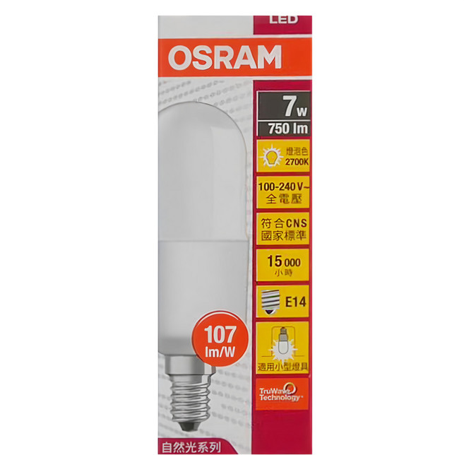 OSRAM 歐司朗 E14 LED燈泡 7W 2700K, 燈泡色, 1個