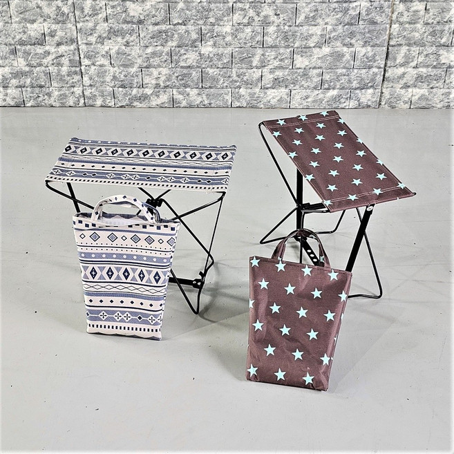 캠팸 접이식 스툴 업그레이드 와이드형 사이즈 캠핑의자 발받침 BBQ 체어 쿨러스탠드, 별+수납가방