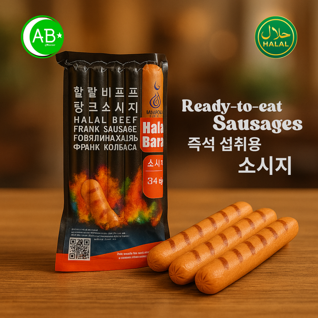 할랄 바라카 비프 프랑크 소시지 간편식 핫도그 소시지 Halal Baraka Beef Frank Sausage Ready to Eat, 500g, 20개