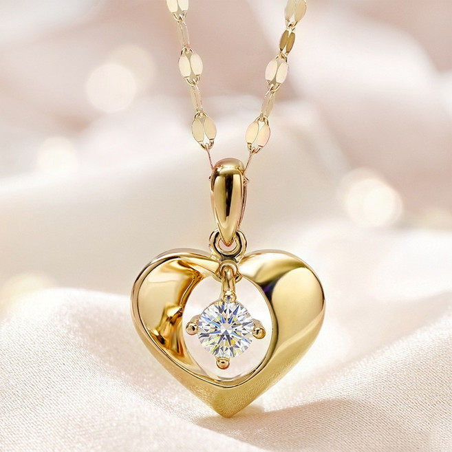주리에떼 14K 18K 여성 골드 모이사나이트 GRA인증 아리엘 하트 금 목걸이