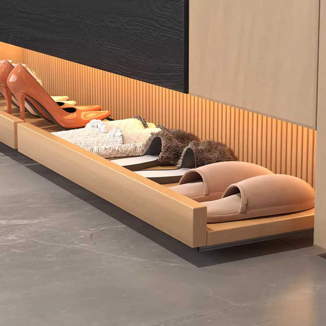 신발장 하단 슬라이딩 트레이 신발 정리대 현관 수납 랙, 1개, 11. 내추럴 우드 40x30 바퀴형