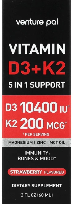벤처 팔 비타민 D3 + K2 딸기맛 60ml (2 fl oz) VPC-66369, 1개 - 쿠팡