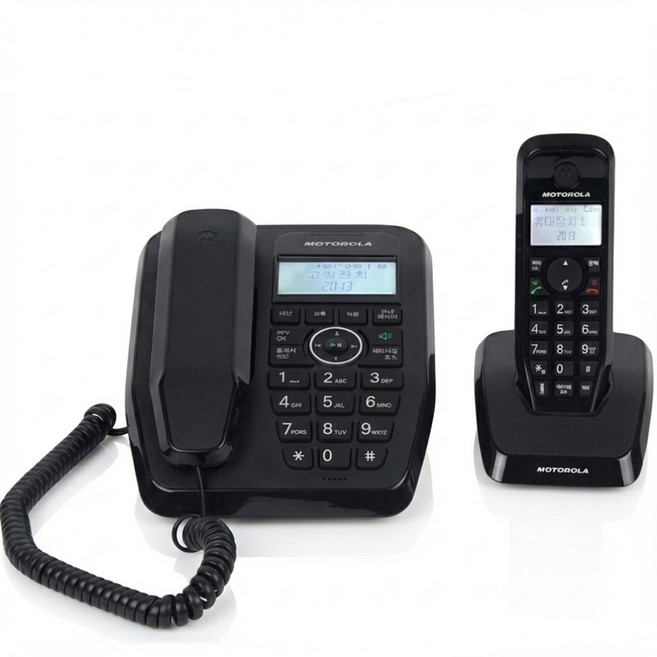 [60분 녹음가능] 잘들리는 모토로라 발신자표시 사무실 업무용 매장 유무선전화기, 60분 녹음가능 유무선전화기/블랙