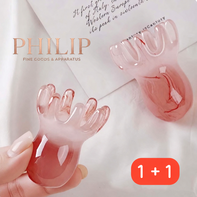 1+1 PHILIP 문어 괄사 마사지기 얼굴 리프팅 지압 두피 마사지기 붓기제거 뷰티 홈케어, 마블 핑크, 2개