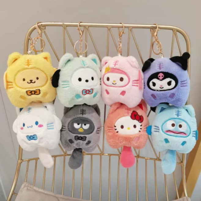 산리오 고양이 봉제 인형 키링 시나모롤 가방 열쇠고리 겨울 키홀더, 산리오 고양이 인형 키링, 1개