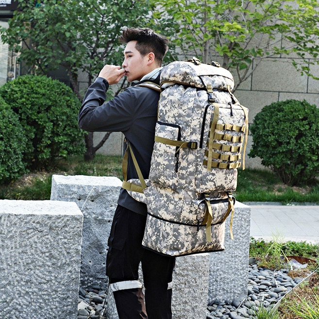 100L 대형 등산 배낭 방수 옥스포드 소재 편한 수납 어깨 대용량 가방 백팩, 나뭇잎위장, 나뭇잎위장