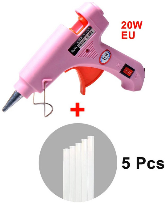 글루건 DIY 공예 예술용 핫멜트 7mm 접착제 스틱이 있는 미니 산업용 열 온도 전기 수리 도구 20W Pink Glue Gun Set+EU, 20와트, 표준 한국 표준 연합, 표준 한국 표준 연합, 1개