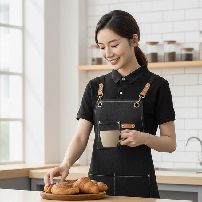 필굿리빙 주방 카페 캔버스 앞치마, 1개, 인디고 블루