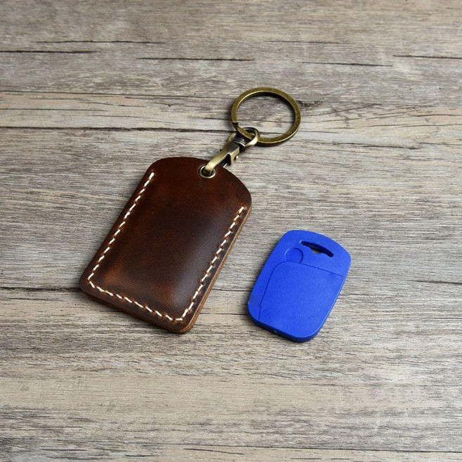 頭層牛皮 智能門禁卡套 真皮鑰匙扣, 真皮 長方形 啡色, 1個