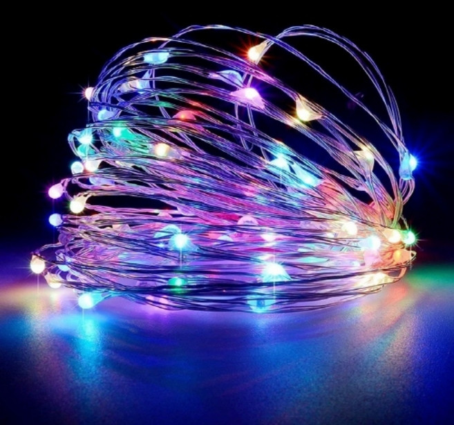 클로이영 LED 와이어전구 1M 줄조명 점멸 3단깜빡임 CR전지타입 크리스마스 장식조명 감성캠핑 집콕인테리어, 10개, 레인보우