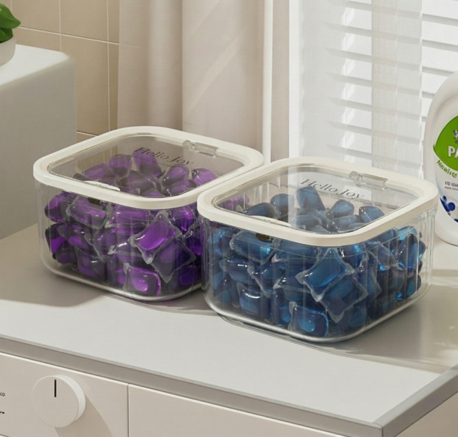 헬로조이 캡슐세제 보관함 원터치 캡슐세제통 보관 케이스, 투명, 1개