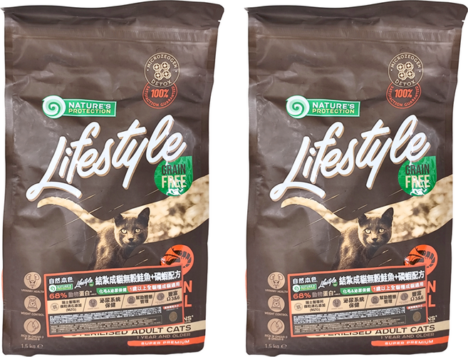 NATURE'S PROTECTION 自然本色 1歲以上成貓用 LifeStyle 無穀結紮乾飼料, 1500g, 2袋, 無榖
