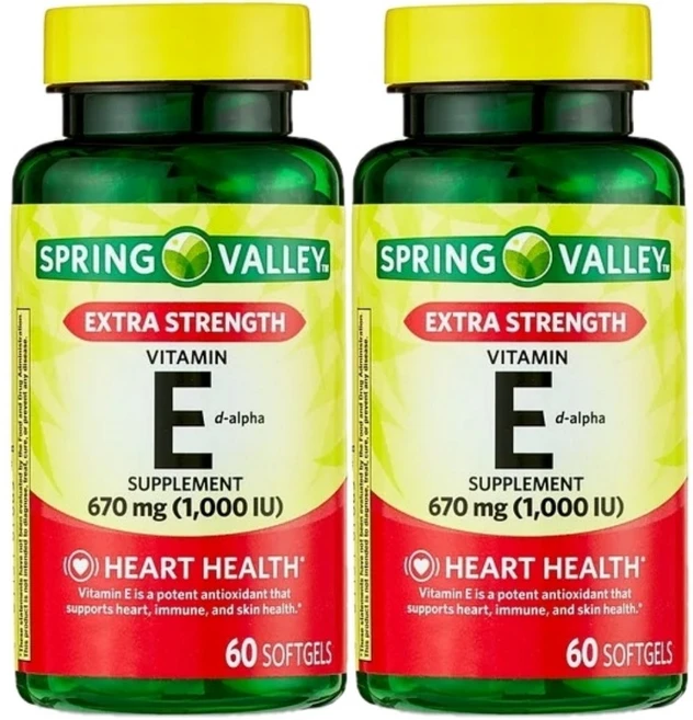 스프링밸리 엑스트라 스트렝스 비타민 E 670mg(1000IU), 2개, 60정 - 쿠팡