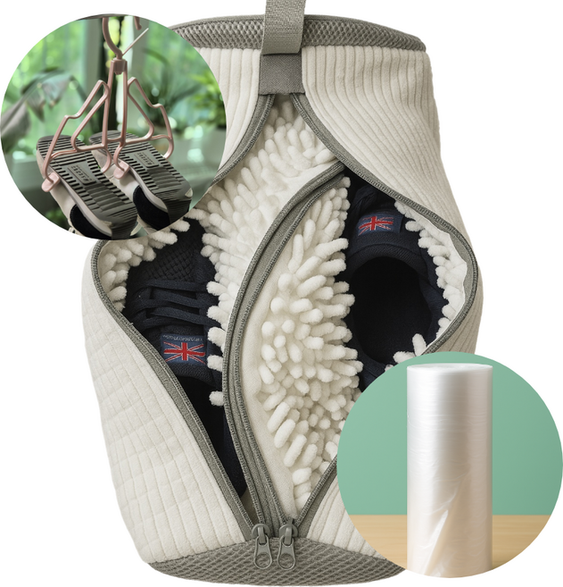 [공간앤] 신발세탁 애벌롤백+신발건조걸이+운동화세탁망 올인원 (더블핏), 화이트+핑크, 1세트