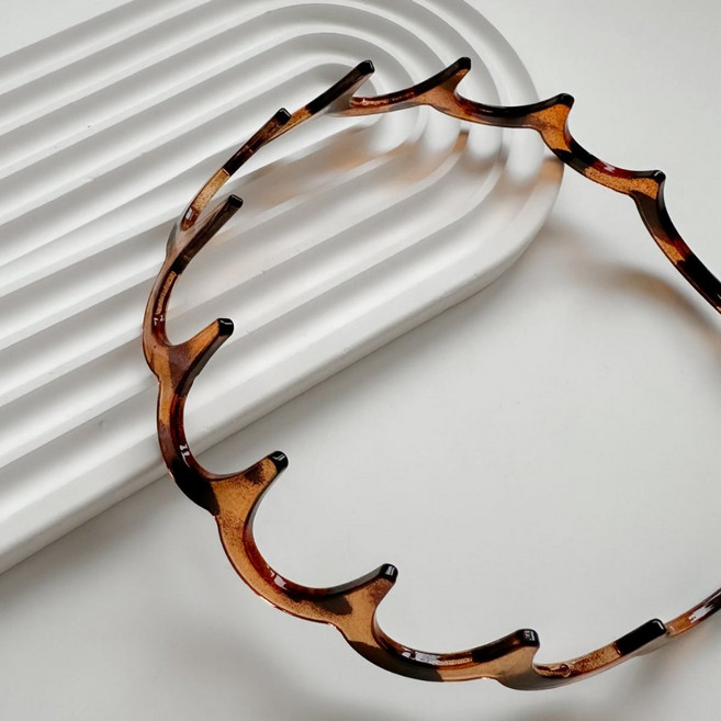 光澤感豹紋帶齒防滑細髮箍, 1個, 現貨-琥珀色