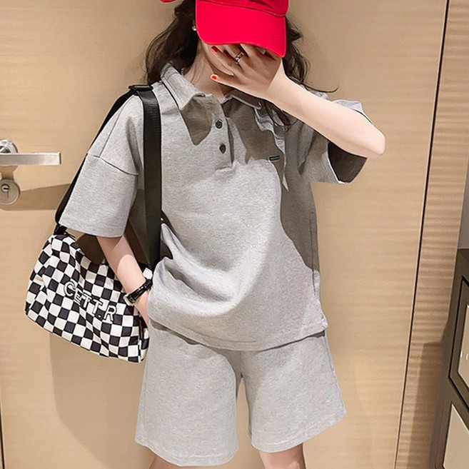 키즈 반팔 상하복 세트 카라 티셔츠 밴딩 반바지 무지 주니어 남아 여아 투피스