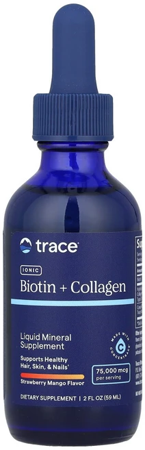 트레이스미네랄리서치 이온성 비오틴 + 콜라겐 딸기 망고 75000mcg 59ml(2fl oz), Trace Minerals ® (트레이스 미네랄®), 1개 - 쿠팡