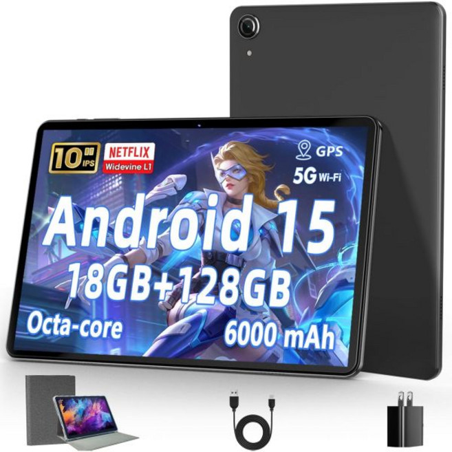 10인치 태블릿 안드로이드 15 18GB RAM + 128GB ROM(최대 1TB 확장 가능) 옥타코어 1280*800 IPS HD 디스플레이 6000mAh 배터리 듀, 10인치 태블릿, 안드로이드 15 18GB RAM +