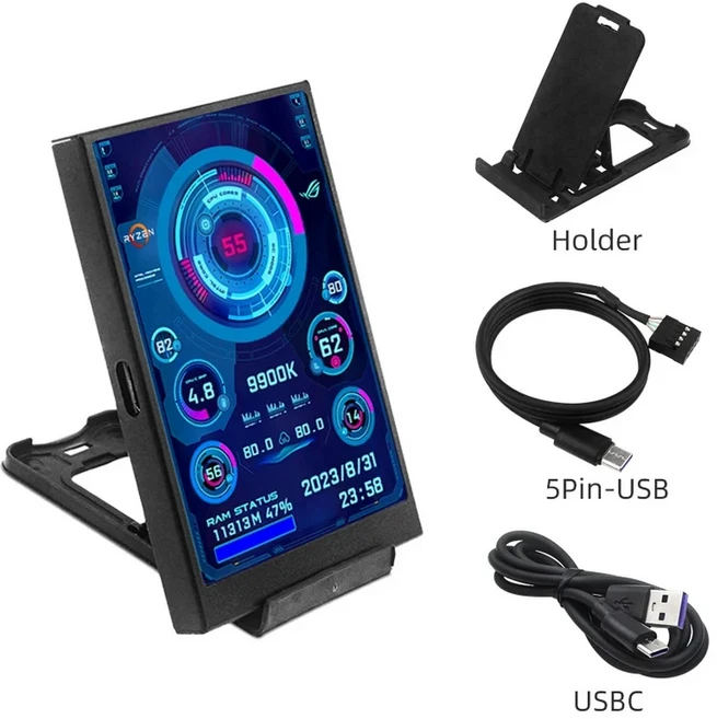 컴퓨터 CPU RAM GPU HDD 모니터 용 3.5 인치 Type-C 보조 화면 320x480 IPS LCD ISB 디스플레이 TURZX 소프, 01 Black-5Pin