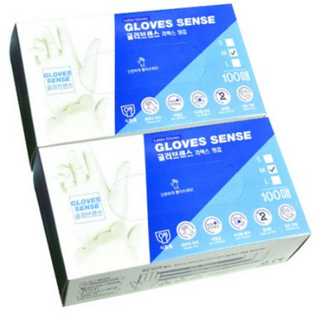 글러브센스 라텍스 장갑, 화이트, 중(M), 2개