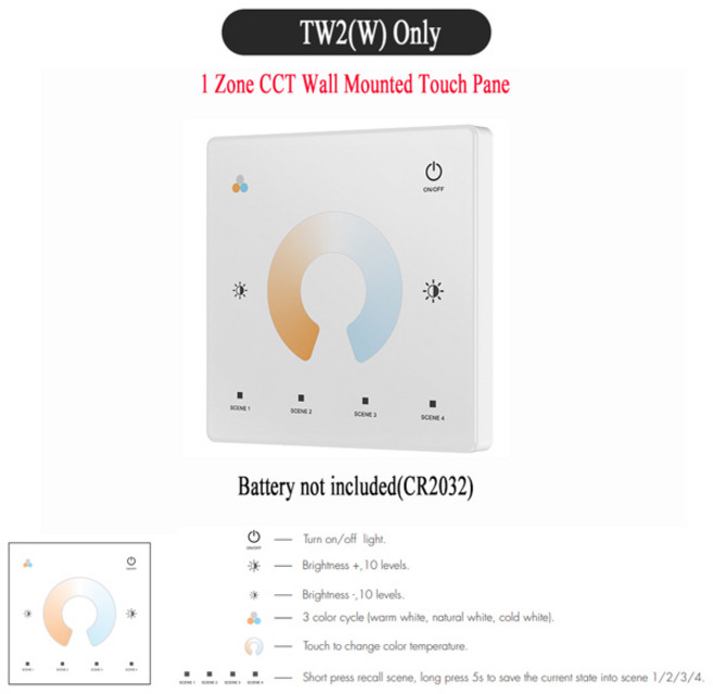 CENFAYA ZigBee RF 2CH LED 컨트롤러 스마트 조광기 2.4G 원격 일치 WW CW NW CCT 스트립 삼색 클립용 DC, 11 4 Zone CCT Panel(W)