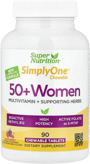 Super Nutrition Simply One® 50+ Women Multivitamin + Supporting Herbs Mixed Berry 90 Chewabl, Super Nutrition, Simply One®,, 1개 - 쿠팡