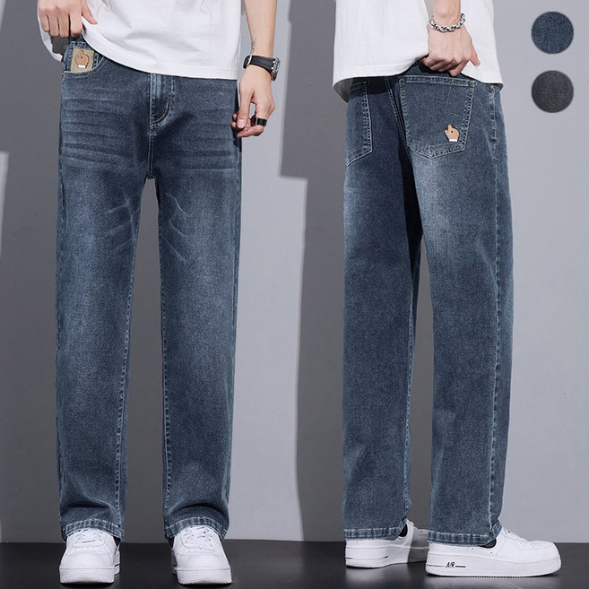 wassup 남자 청바지 널찍하다 일자핏 청바지 스판 춘하 통바지 지빅싸이즈