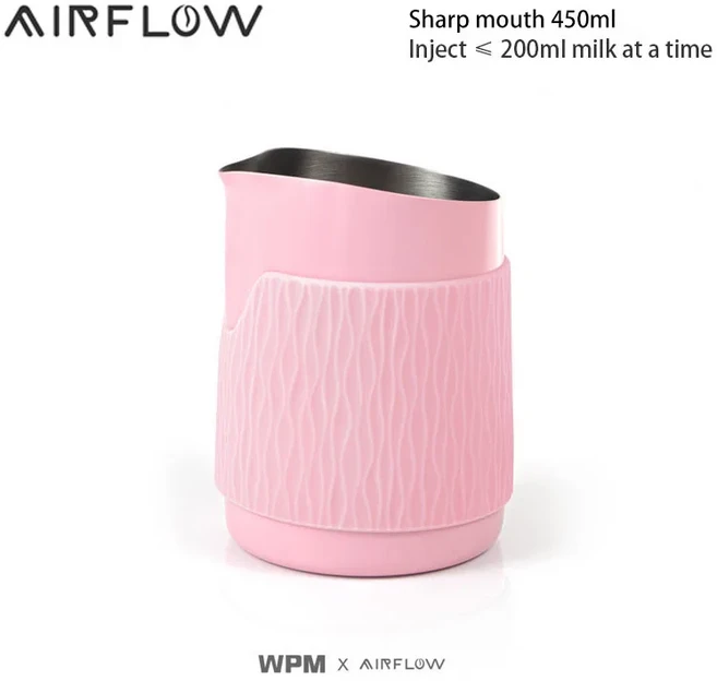 미니빔 AIRFLOW x WPM 협업 우유 거품기 주전자 450ml 스테인레스 스틸 우유 투수 라떼 아트 샤프/라운드, 01 450ml, 10 S-Pink