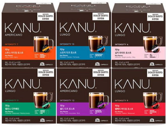 맥심 카누 돌체구스토 호환캡슐 6종 3팩(48캡슐) - 2.스무스 미디엄 로스트 32캡슐, 4.밸런스 디카페인 16캡슐, 11.1g, 16